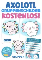 Vorschau - Mal- und Bastelvorlagen - Axolotlklasse Klassentier Axolotl Gruppenschilder kostenlos - Deckblatt