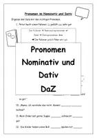 Vorschau - Arbeitsblätter - Pronomen im Nominativ und Dativ - Deckblatt