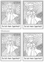Vorschau - Mal- und Bastelvorlagen - Superheld / Heldin - DIY Pop-Art Postkarten / Vatertag und Muttertag Superheldin - Seite 2