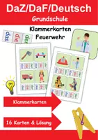 Vorschau - Arbeitsblätter - Feuerwehr Klammerkarten mit Lösung - DaZ/DaF, Deutsch (Klasse 1 und 2) - Deckblatt