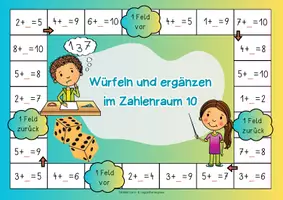 Vorschau - Spiele - Mathe Brettspiel "Ergänzen bis 10": Mathematik Klasse 1 | Mathe Spiele Klasse 1 | Ergänzungsaufgaben ZR 10 - Seite 3