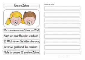 Vorschau - Anderer Materialtyp - Zähne - Differenzierte Tafel- und Abschreibtexte - Seite 1