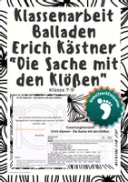 Vorschau - Arbeitsblätter - Klassenarbeit+EWH - Ballade - Erich Kästner - Die Sache mit den Klößen - Deckblatt