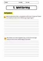 Vorschau - Arbeitsblätter - 1. Weltkrieg Arbeitsblatt - Schlachten und Technologie - Aufgaben + Lösung - Seite 1
