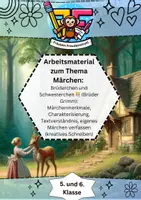 Vorschau - Arbeitsblätter - Brüderchen und Schwesterchen 👫 (Brüder Grimm): Märchenmerkmale, Charakterisierung, Textverständnis, eigenes Märchen verfassen (kreatives Schreiben) + Musterlösung - Deckblatt
