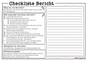 Vorschau - Arbeitsblätter - Berichte schreiben Checkliste, Beispiel, differenziertes Hilfsmaterial - Seite 1