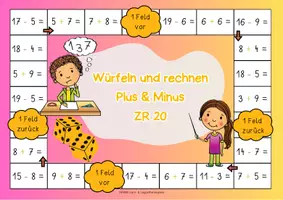 Vorschau - Spiele - Mathe Brettspiel "Plus und Minus bis 20": Mathematik Klasse 1 | Mathe Spiele Klasse 1 | Addition und Subtraktion bis 20 - Seite 3