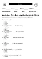 Vorschau - Arbeitsblätter - Englisch Vokabeltest: Alltagssituationen und Gegenstände - Deckblatt
