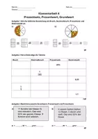 Vorschau - Arbeitsblätter - Klassenarbeit Prozentsatz, Prozentwert, Grundwert - Deckblatt
