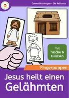 Vorschau - Mal- und Bastelvorlagen - Jesus heilt einen Gelähmten - Fingerpuppen zur Heilung eines Gelähmten - Deckblatt