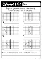 Vorschau - Arbeitsblätter - Flächenformen symmetrisch ergänzen - Symmetrie - Seite 1