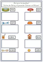 Vorschau - Arbeitsblätter - Einkaufen Geld Euro und Cent Mathematik 2.Klasse, 3. Klasse Hunde - Seite 1