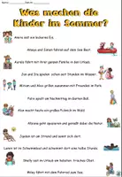Vorschau - Arbeitsblätter - Sätze und Lückentext "Was machen die Kinder im Sommer?" DaZ / DaF / Deutsch - Seite 1