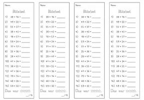 Vorschau - Test - Blitztest_Mathe_Addition zweistelliger Zahlen_ZR100_mit Zehnerübergang - Seite 2