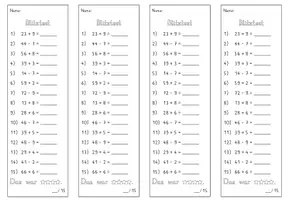 Vorschau - Test - Blitztest_Mathe_Addition und Subtraktion_ZR100_mit Zehnerübergang - Seite 1