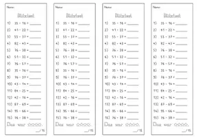 Vorschau - Test - Blitztest_Mathe_Subtraktion zweistelliger Zahlen_ZR100_mit Zehnerübergang - Seite 2