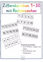 Vorschau - Stationenlernen - Ziffernkärtchen Zahlenkärtchen 1-30 mit Rechenzeichen - Deckblatt