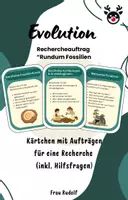 Vorschau - Fördermaterial/Inklusion - Evolution Kärtchen "Rund um Fossilien" Rechercheauftrag - Deckblatt
