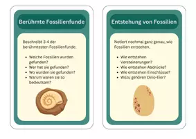 Vorschau - Fördermaterial/Inklusion - Evolution Kärtchen "Rund um Fossilien" Rechercheauftrag - Seite 1