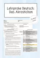 Vorschau - Lehrpläne/Lehrermaterial - Lehrprobe Deutsch Klasse 4: Das Akrostichon (Schriftlicher Entwurf & Verlaufsplan) - Seite 1