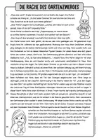 Vorschau - Arbeitsblätter - Die Rache der Gartenzwerge - Lesehäppchen / Lesetext mit Fragen / VERA-Vorbereitung /Leseverstehen Grundschule Klasse 3–4 - Seite 1