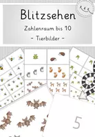 Vorschau - Stationenlernen - 30 Karteikarten Blitzsehen, Simultanerfassung im Zahlenraum bis 10, Tierbilder - Deckblatt