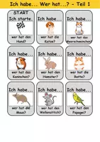Vorschau - Arbeitsblätter - Ich habe, wer hat? (Haustiere) 1. Klasse Deutsch, DaZ/DaF - Wortschatz Förderung, Hörverstehen, Leseverstehen - Gruppenspiel - Seite 1