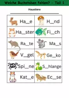 Vorschau - Arbeitsblätter - Welche Buchstaben fehlen? - 1. Klasse Deutsch Wörter, Buchstaben - Seite 1