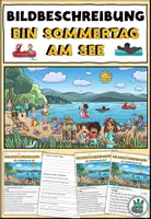 Vorschau - Arbeitsblätter - Bildbeschreibung "Ein Sommertag am See" dreifach differenziert - DaZ / DaF / Deutsch - Deckblatt