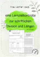 Vorschau - Arbeitsblätter - Lernzielkontrolle schriftliche Division und Längen - Deckblatt