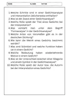 Vorschau - Arbeitsblätter - Gedichtsanalyse und Interpretation: 100 Fragen für Schüler der 10. Klasse - Seite 1