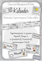Vorschau - Präsentationen/Tafelbilder - Kalender, Wochenplan, Tagestransparenz, Fächerschilder - verschiedene Schulschriften grau - Deckblatt