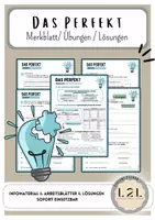Vorschau - Arbeitsblätter - Perfekt - Merkblatt, Arbeitsblätter und Lösungen - Deckblatt