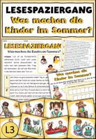 Vorschau - Arbeitsblätter - Lesespaziergang L3 "Was machen die Kinder im Sommer?" DaZ / DaF / Deutsch - Deckblatt