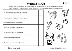 Vorschau - Arbeitsblätter - 🇩🇪 Lesespur DAZ - Im KLASSENRAUM🪑 - (Grundschule) - Seite 2