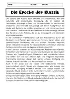Vorschau - Arbeitsblätter - Epoche der Klassik: Kunst, Literatur und Musik im 18. und 19. Jahrhundert - Seite 1