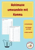 Vorschau - Arbeitsblätter - Hohlmasse umrechnen mit Komma mit Lösungen falten - Deckblatt