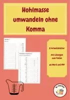 Vorschau - Arbeitsblätter - Hohlmasse umrechnen ohne Komma falten mit Lösungen - Deckblatt