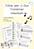 Vorschau - Arbeitsblätter - Notenlehre Heftchen - C-Dur Tonleiter, Violinschlüssel inkl. Tafelmaterial! - Deckblatt