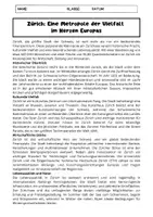 Vorschau - Arbeitsblätter - Zürich: Geschichte, Kultur, Wirtschaft - Seite 1