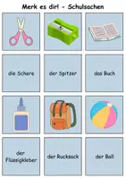 Vorschau - Arbeitsblätter - Merk es dir Schulsachen (einfach) - DaZ/DaF, Deutsch (Klasse 1 bis 4) - Seite 1