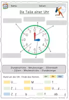 Vorschau - Arbeitsblätter - Die Teile einer Uhr / Uhrzeiten - Seite 1