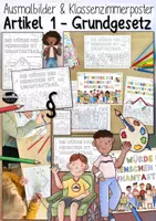 Vorschau - Mal- und Bastelvorlagen - Grundgesetz - Artikel 1 - Ausmalbilder & Poster Klassenzimmer #demokratiestärken - Deckblatt