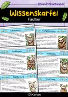 Vorschau - Bildkarten - Faultier - Wissenskartei - Tiere - Deckblatt