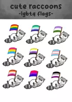 Vorschau - Mal- und Bastelvorlagen - Waschbären mit verschiedenen Pride Flags - Clipart Grafiken - Deckblatt