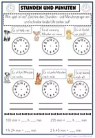 Vorschau - Arbeitsblätter - Uhrzeit Stunden und Minuten Zeitspanne Mathe 2. Klasse 3. Klasse - Seite 1