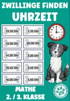 Vorschau - Stationenlernen - Zwillinge finden Uhrzeit Stunden Minuten Mathe 2. Klasse 3. Klasse - Deckblatt