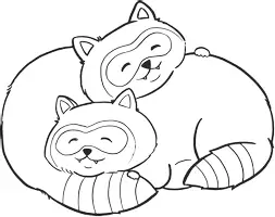 Vorschau - Mal- und Bastelvorlagen - Waschbären die miteinander kuscheln - Clipart Grafiken - Seite 3