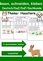 Vorschau - Arbeitsblätter - Haustiere Leserätsel - Lesen, schneiden, kleben - DaZ/DaF, Deutsch, Sachunterricht - Deckblatt