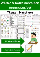Vorschau - Arbeitsblätter - Haustiere Wörter und Sätze schreiben DaZ/DaF, deutsch - Deckblatt